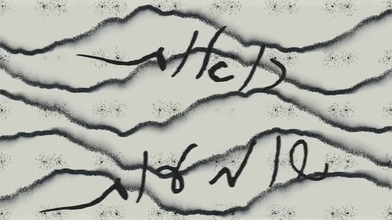 Handwritten lines over generated waves.