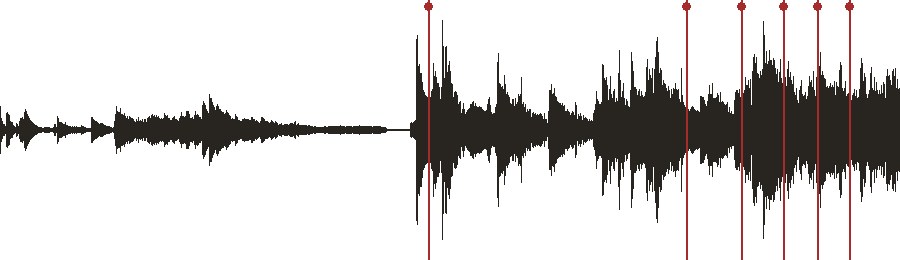 The same waveform, a mark at every word.